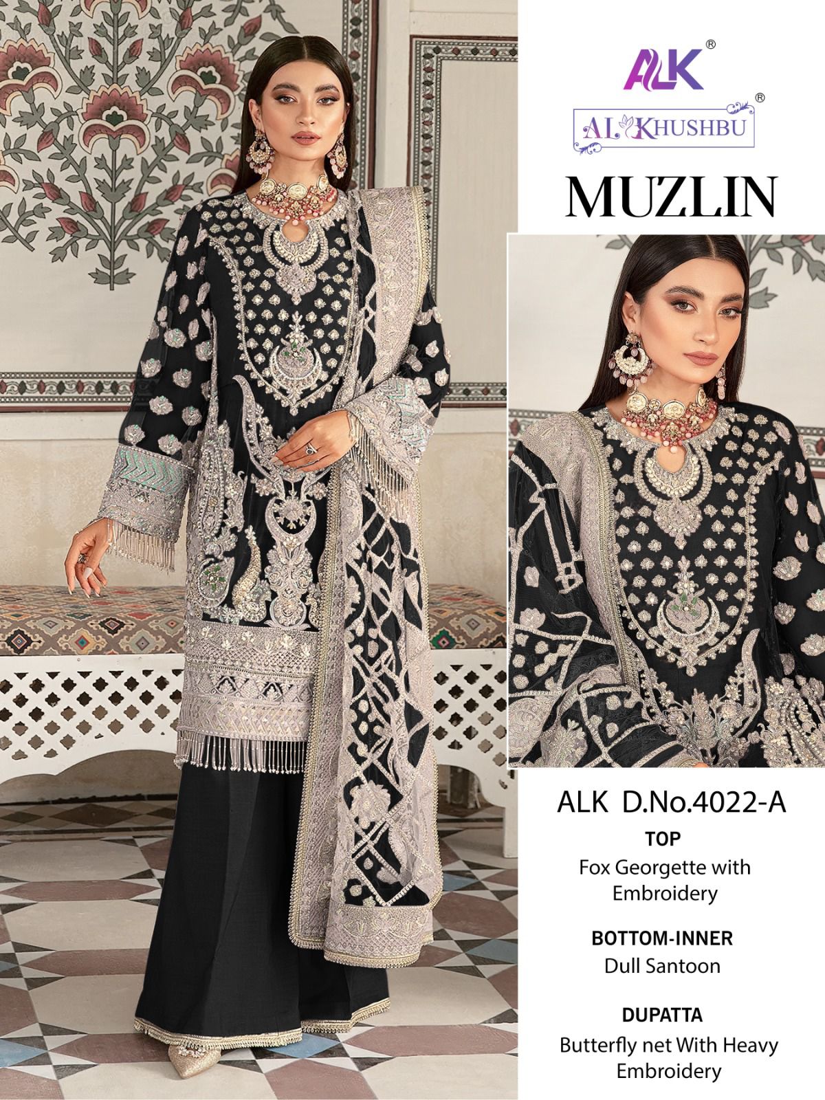 Alk Khushbu Muzlin 4022 Designer Pakistani Suit Collection
